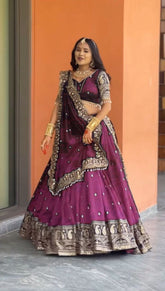 Fantastic  Chinon silk sequence work Wine color Lehengha Choli